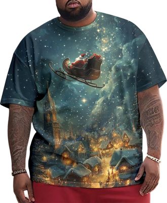 Generic Mens Festive Funny Tee, Santa Christmas Graphic, Oversized Loose Fit, Round Neck Design, Summer Printed Top for Daily Casual,8XL