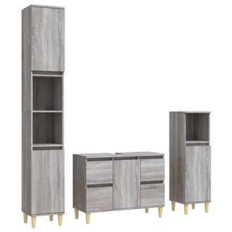 Berkfield Home 3 Piece Bathroom Furniture Set Grey Sonoma Engineered Wood