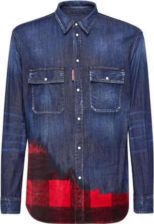 Dsquared2 check-print denim shirt - men - Elastane/Cotton - 52 - Blue