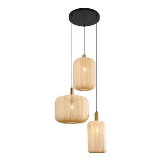 QAZQA Qazqa Japandi L&aacute;mpara Colgante Japandi Negra Y Dorada Con Pantalla Beige 3 Luces - Pluni Textil /met&aacute;lica Redonda Adecuado Para Led Max. 3 X 15 Watt