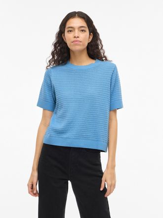 Vila Kurzarmpullover VILA VILOLLO O-NECK S/S DETAIL KNIT TOP- NOOS, Damen, Gr. XXL, all aboard, Strick, Obermaterial: 100% Baumwolle, unifarben, regular fi