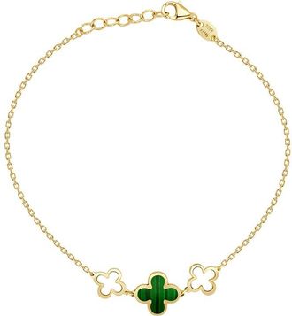 Italian Gold, Inc 14K Malachite Station Chain Clover Bracelet