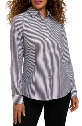 Foxcroft Dianna Stripe Cotton Button-Up Shirt in Black/White at Nordstrom, Size 16