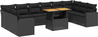 vidaXL Set De Sof&aacute;s De Jard&iacute;n 11 Pzas Y Cojines Rat&aacute;n Sint&eacute;tico Negro Vidaxl