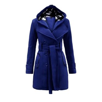 Generic Womens Hooded Trench Coat Ladies Winter Cosy Long Sleeve Comfy Elegant Belted Jackets Casual Plus Size Fleece Thick Classic Solid Color Trendy Daily O