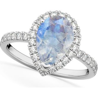 Allurez Pear Cut Halo Moonstone & Diamond Engagement Ring 14K in 2.51Ct/white Gold at Nordstrom, Size 6.5
