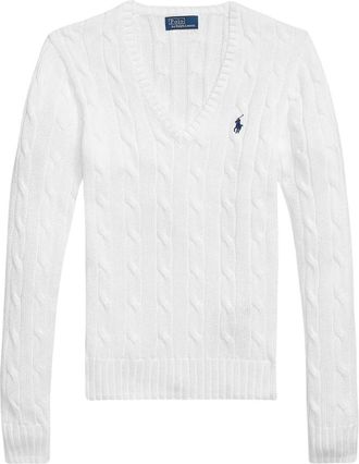 Polo Ralph Lauren Katoenen kabelgebreide trui met V-hals - Dames - V-hals truien - Wit - S - Katoen - Truien & Vesten