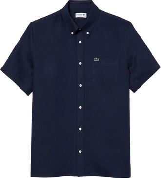 Lacoste Ch 5699-00 Linnen Shirt - Heren - Korte mouwen Overhemden - Blauw - L - Linnen - Overhemden