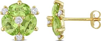 Mimi & Max 2 4/5ct TGW Peridot and 1/4ct TDW Diamond Oval Stud Earrings in 14k Yellow Gold