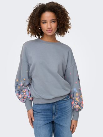 Only Sweatshirt ONLY ONLBROOKE L/S O-NECK FLOWER SWT, Damen, Gr. XS, tradewinds print:lilyflower, Sweatware, Obermaterial: 60% Baumwolle, 40% Polyester, re