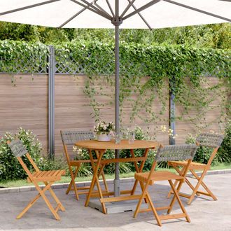 vidaXL Set De Comedor De Jard&iacute;n 5 Piezas Rat&aacute;n Pe Madera Maciza Gris Vidaxl