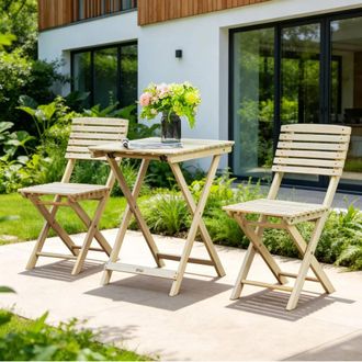 Direct Wicker Foldable Acacia Wood Square Bistro Set - Sanded Finish in Cream | Size: 2 Seater