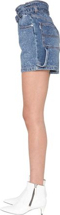 Msgm High-Waisted Cotton Denim Shorts - Blue