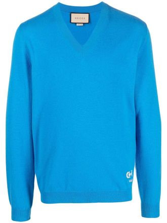Gucci V-neck Horsebit-detail sweater - Blue