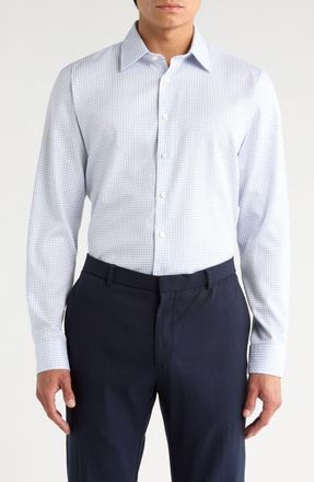 Nordstrom Trim Fit Check Non-Iron Cotton Dress Shirt in Blue Highlight Grid at Nordstrom, Size 14.5 - 32