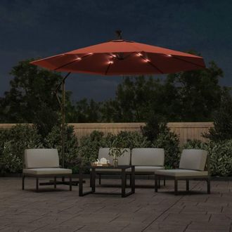 Berkfield Home Cantilever Umbrella with LED Lights & Steel Pole Terracotta in Orange