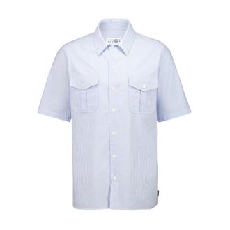 Maison Margiela Striped Cotton Short Sleeve Shirt - male - MM6 Maison Margiela - Short Sleeve Shirts - Blue - L - Shirts
