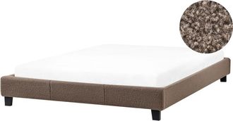Beliani Cama Con Somier Minimalista Sin Cabecero Tapizada De Boucl&eacute; Gris Pardo 160 X 200 Cm Roanne