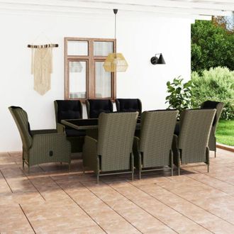 vidaXL Set De Comedor Jard&iacute;n 9 Piezas Cojines Rat&aacute;n Sint&eacute;tico Marr&oacute;n Vidaxl