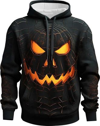 Generic Cocila Halloween Mens Graphic Hoodie Pumpkin Prints Daily Classic Casual Pullover Holiday Going Out Hoodies Thick (Black, L) Costumes Scary Funny Gift