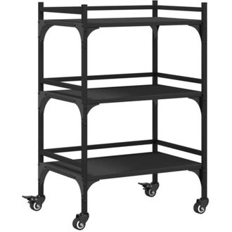 vidaXL Carrito De Cocina Madera De Ingenier&iacute;a Negro 50x35x75,5 Cm Vidaxl