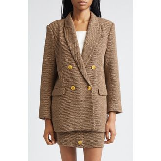 L'agence Riva Double Breasted Knit Blazer in Hot Fudge/cinnamon Swirl/gold at Nordstrom Rack, Size 00