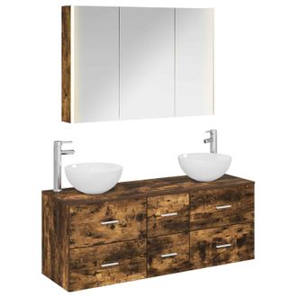 vidaXL Juego De Muebles De Ba&ntilde;o 4 Uds. Roble Ahumado Vidaxl