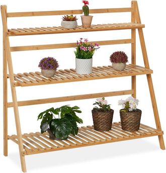 Relaxdays Relaxdays Bamboo Flower Rack, Indoors Plant Stand with 3 Levels, HWD: 96 x 99.5 x 37 cm, Foldable Floral Stairs, Natural