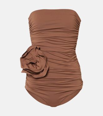 Magda Butrym Floral-appliqu&eacute; ruched swimsuit