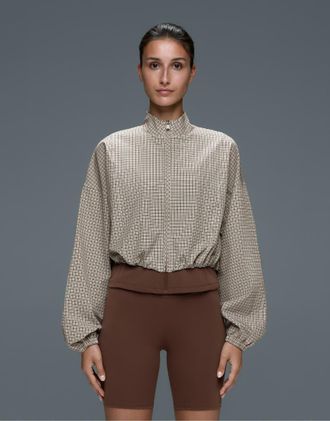 Oysho giacca tecnica a doppio strato a quadri color cacao-Marrone