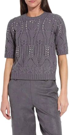 Lyss&eacute; Womens Hadley Crystal Embellished Short Sleeve Sweater In Grey Melange