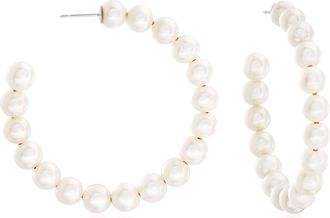 Ross-Simons 6-7mm Cultured Pearl Hoop Earrings in Sterling Silver
