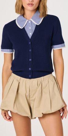 ASTR the Label Marlee Mixed Media Cardigan in Navy Plaid at Nordstrom, Size X-Small