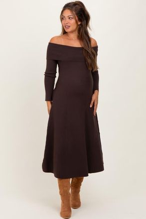 Pinkblush Off Shoulder Sweater Midi Dress in Brown at Nordstrom, Size X-Small