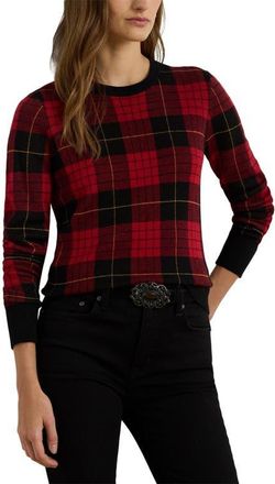 Lauren Ralph Lauren Plaid Crewneck Cotton Blend Sweater in Black/Red Multi at Nordstrom, Size X-Large