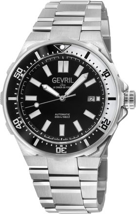 Gevril Group Mens Ticonic 316L Stainless Steel Case, Black/White Glass Bezel, Black Enamel dial, Bracelet. - Silver - One Size