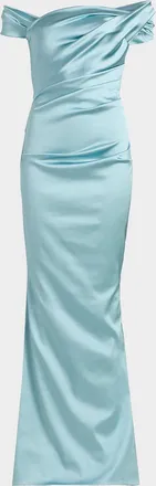 Talbot Runhof Draped Satin Duchesse Off-The-Shoulder Mermaid Gown