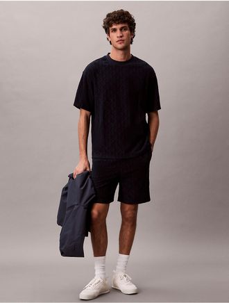 Calvin Klein Jeans Calvin Klein Mens Terry Allover Emblem Logo Pull-On Shorts - Navy - 2XL