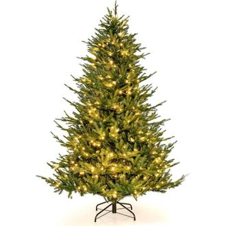 Costway Albero di Natale 136/183 cm, Albero di Natale Artificiale Pre-Illuminato con 386/788 Rametti in PE e PVC, 180/280 Luci a LED Bianco Caldo e 8