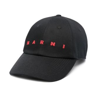 Marni Black Cotton Embroidered Logo Cap - male - Marni - Hats & Caps - Black - M - Accessories
