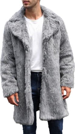 Generic Mens Winter Coat Faux Fur Coat Long Luxury Turn Collar Long Sleeve Overcoat Thicken Warm Trench Coat Winter Fluffy Coat Chunky Outerwear Casual Therma