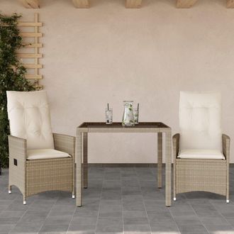 vidaXL Vidaxl - Sillas Y Mesita De Jard&iacute;n 3 Piezas Rat&aacute;n Sint&eacute;tico Coj&iacute;n Beige