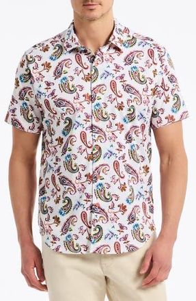 Robert Graham Tangier Paisley Short Sleeve Stretch Cotton Button-Up Shirt in Red at Nordstrom Rack, Size 4X-Large R