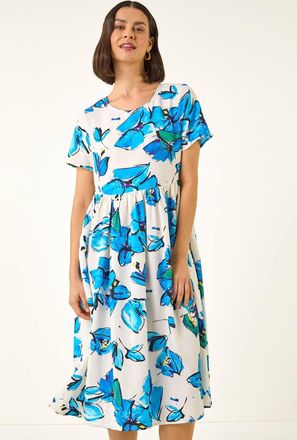 Roman Floral Smock Midi Dress