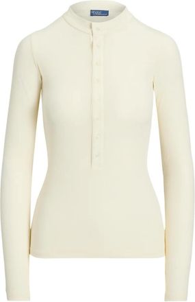 Polo Ralph Lauren button-down ribbed top - women - Cotton - M - Neutrals