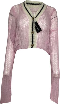 Palm Angels Palm Angel Contrasting Trim Cardigan in Pink Mohair