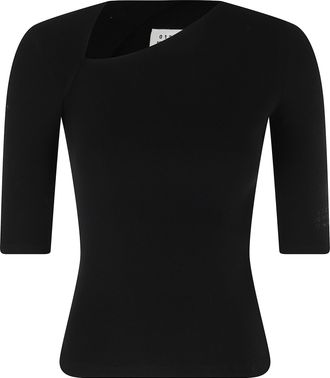Maison Margiela Black Asymmetrical Ribbed Trim Cotton-Blend Top