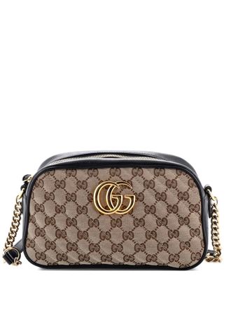 Gucci GG Marmont Shoulder Bag Diagonal Quilted GG Canvas with Leather Small crossbody bag - Nero