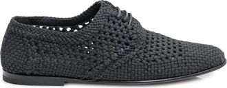 Dolce & Gabbana Zwarte geweven stoffen flats - Heren - Veterschoenen - Zwart - 41 EU - Leer - Schoenen