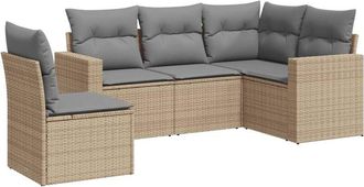 vidaXL Juego De Sof&aacute;s Jard&iacute;n Con Cojines 5 Pzas Rat&aacute;n Sint&eacute;tico Beige Vidaxl